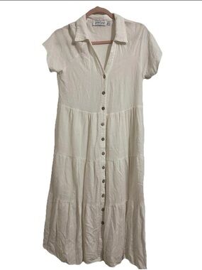 Button-Front white Tiered Dress